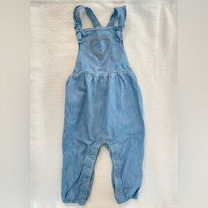 Baby Boden Chambray Knot Overalls with Embroidered Heart Detail